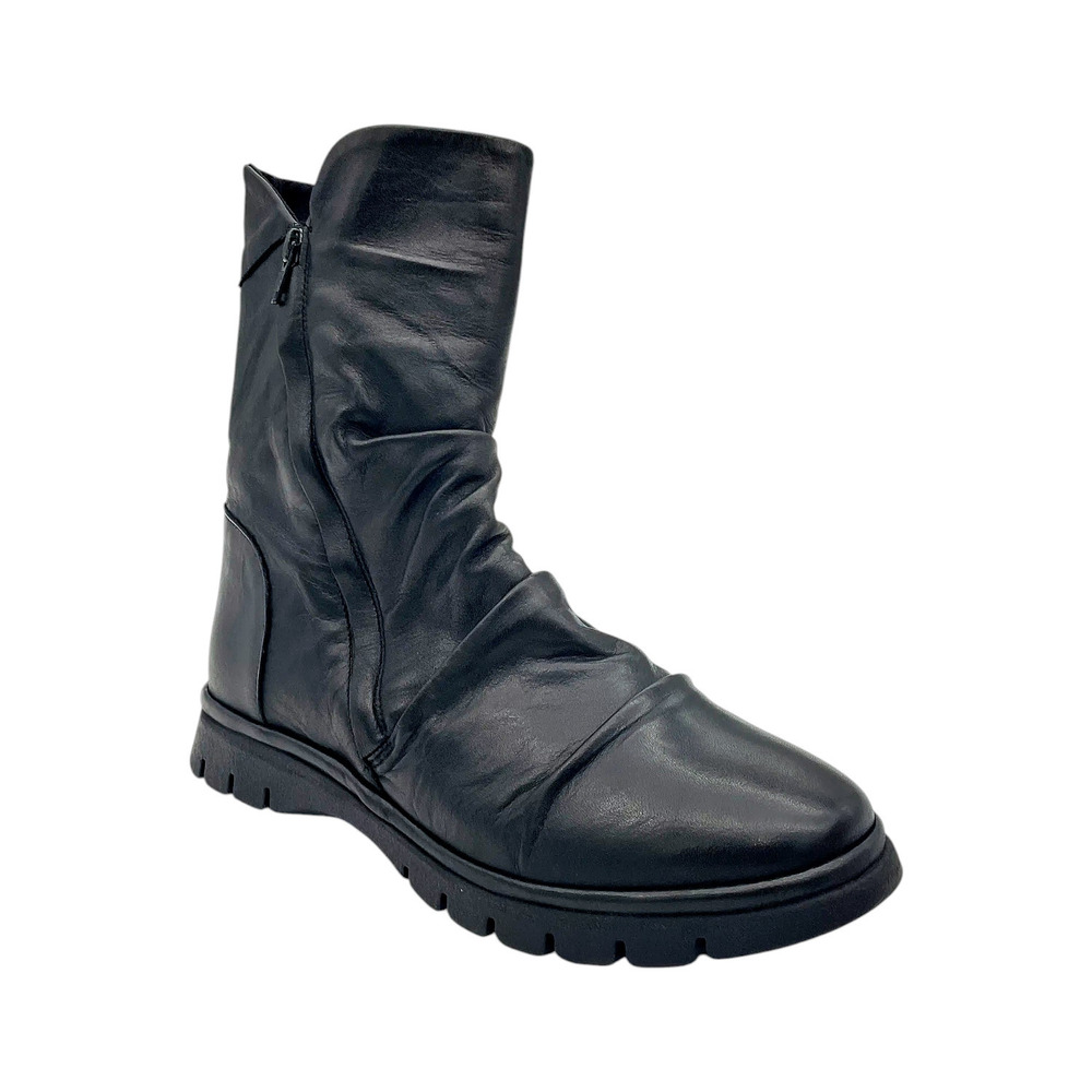 Miz Mooz Women's Ruched Leather Mid-Shaft Boots Delena Black - Medium